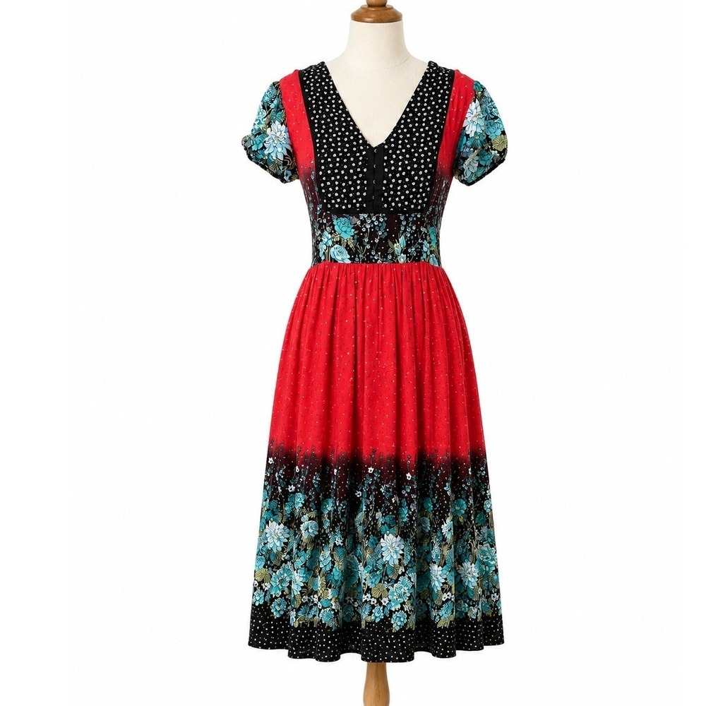 Reclaimed Vintage 8 Midi Dress Mixed Floral Print Cottagecore Retro Boho Ditsy